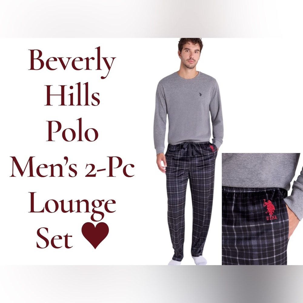 Heather Gray Beverly Hills Polo Club Men’s 2-Piece Microfleece Lounge Set NWT🔥